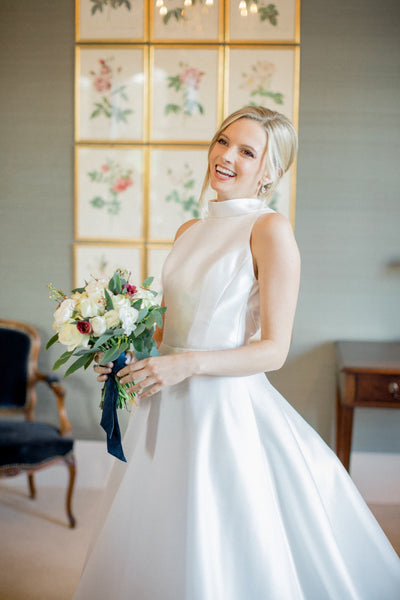 Clean Satin Wedding Dress with Stand Collar