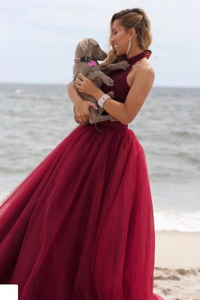 clustered-rhinestones-halter-prom-dress-burgundy-tulle-skirt-1