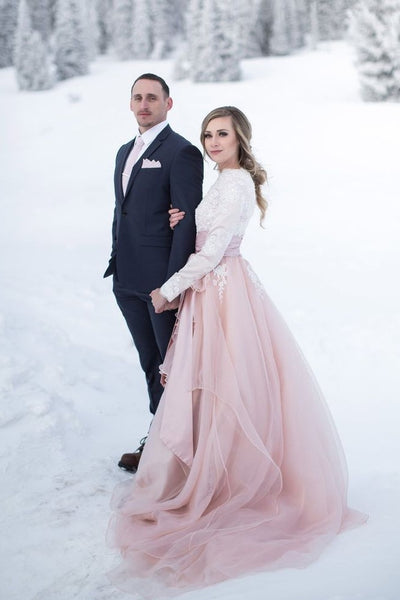 Long sleeve colored wedding dresses outlet