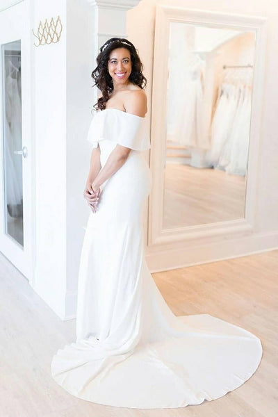 Cool Bride Dress with Off-the-shoulder Flounce Bodice