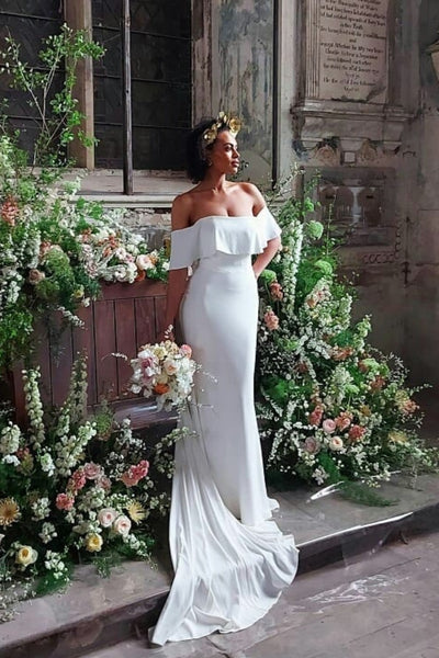 Cool Bride Dress with Off-the-shoulder Flounce Bodice