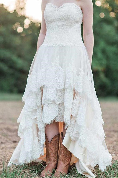 Country Style Corset Wedding Dress with Layers Lace Skirt