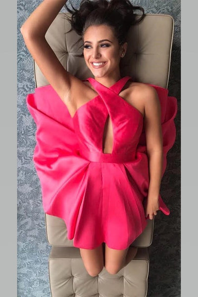 crossed-halter-homecoming-dresses-short-satin-skirt