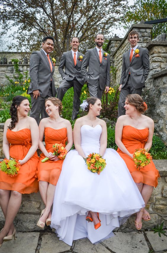 Curve Strapless Chiffon Orange Bridesmaid Dress Short