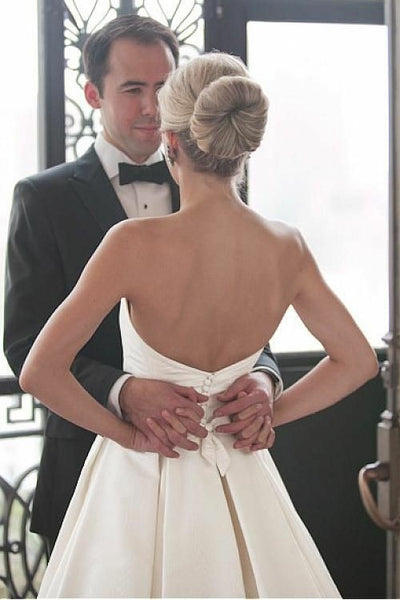 Curve Strapless Satin Wedding Gown with Box Pleats US10 Burgundy