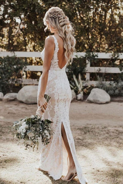 deep-v-neck-lace-boho-wedding-dress-with-cut-hem-1