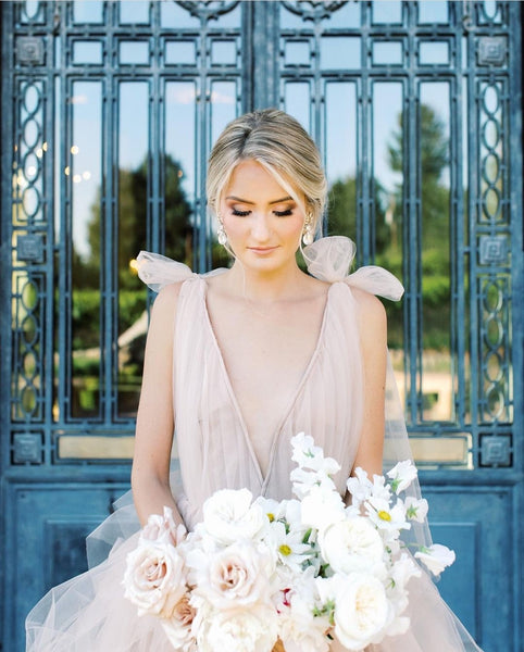 Deep V-neck Wedding Dress with Layers Tulle Skirt