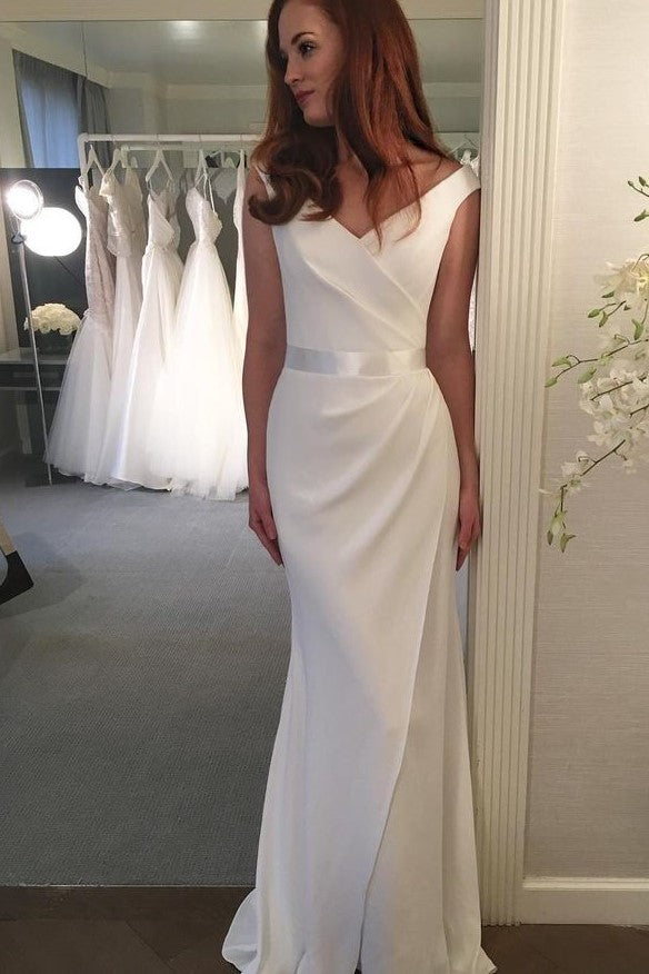 Elegant V-neckline Wedding Gown with Ribbon Belt