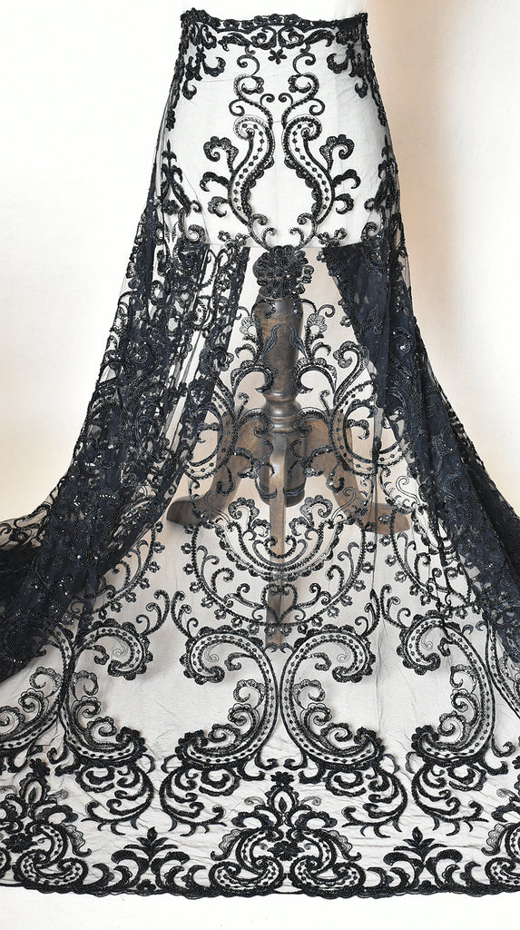 Embroidery Beaded Black Lace Fabric for Dress Handmade Diy Material