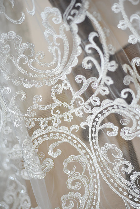 Cathedral Length Appliques Tulle Ivory Wedding Veil Styles