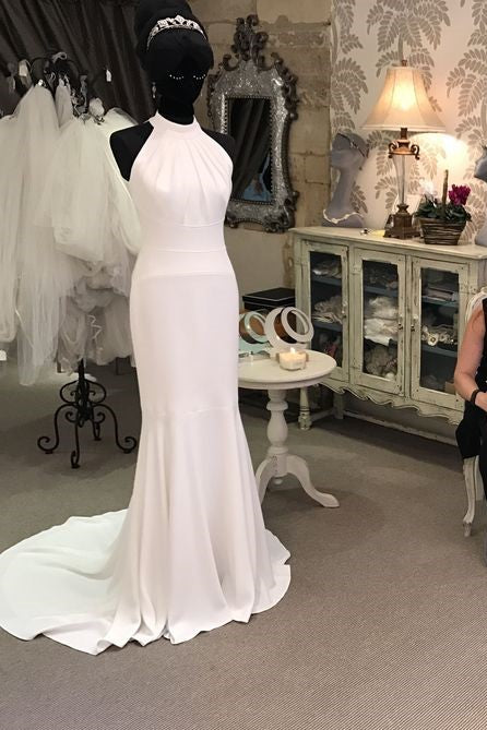 Feminine High Neck Sheath Bride Dresses Custom Made