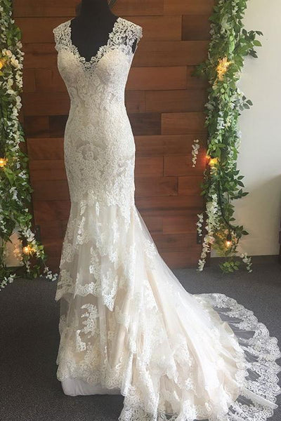 fit-flare-classic-lace-wedding-dresses-with-v-neckline