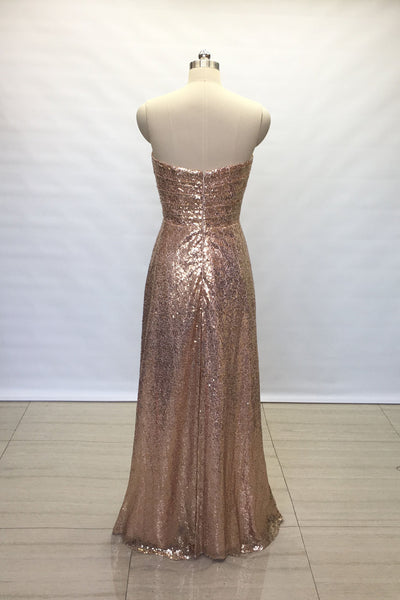 Floor Length Backless Sequin Bridesmaid Wedding Guests Dress