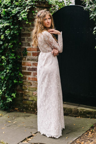 Floor-Length Vintage Lace Wedding Dress Long Sleeves loveangeldress Floor-Length Vintage Lace Wedding Dress Long Sleeves loveangeldress