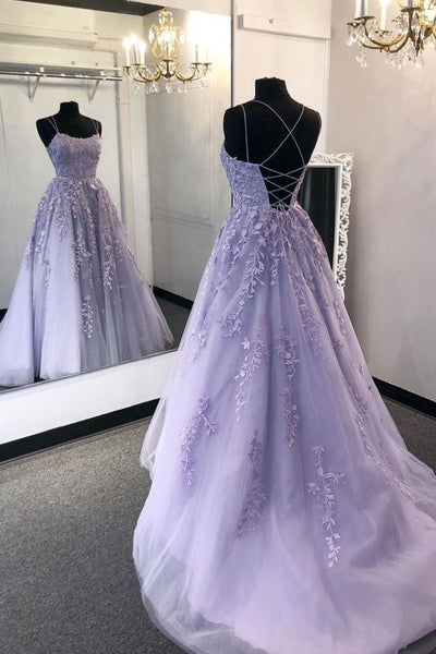 Floral Lace Lavender Prom Dresses with Strappy Back – loveangeldress