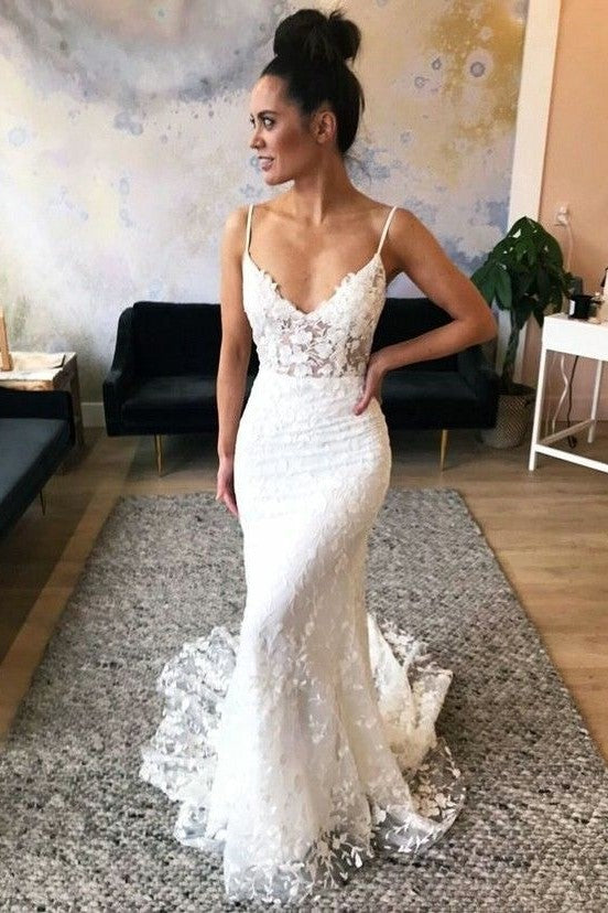Floral Lace Sheath Wedding Dress for Summer vestido de novia