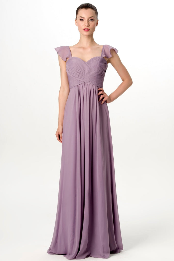 Flounced Cap Sleeves Chiffon Lavender Grey Bridesmaid Dress