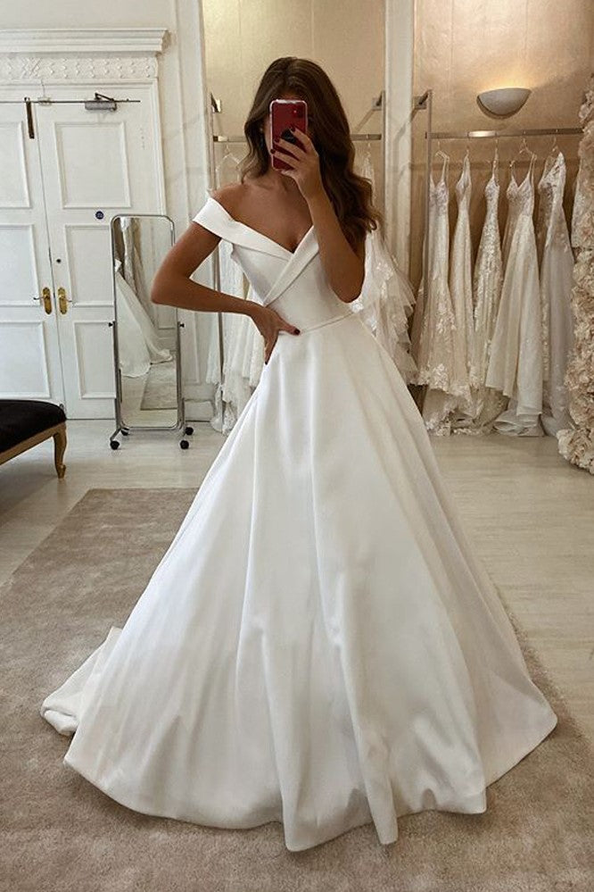 Fold Off-the-shoulder Satin Wedding Gowns 2020