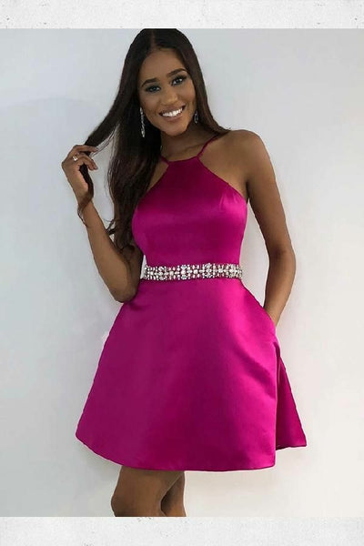 fuchsia-satin-short-homecoming-dress-with-rhinestones-belt