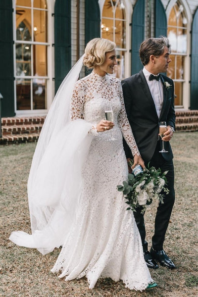 high-neck-sheath-lace-wedding-dresses-long-sleeves