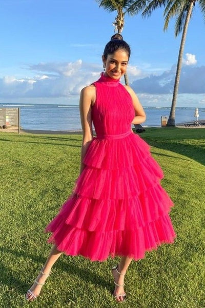 high-neck-tea-length-prom-gowns-with-layered-skirt