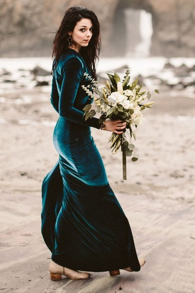 hunter-blue-velvet-prom-dresses-long-sleeves-1