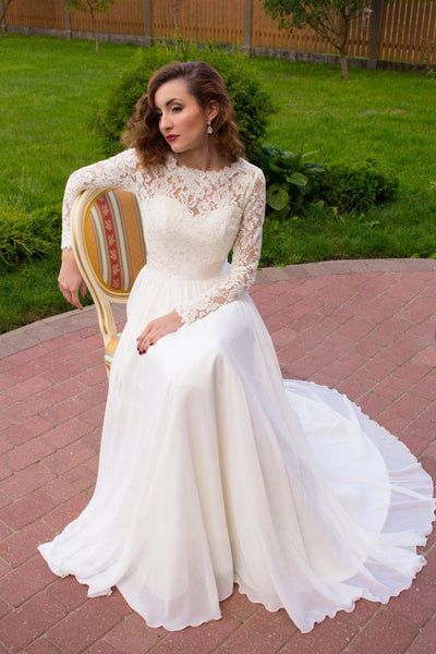 Cape Sleeves V-Neck Illusion Lace A-Line Wedding Dress - Ever-Pretty US
