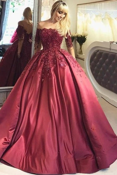 illusion-long-sleeve-burgundy-evening-ball-gown-beaded-skirt