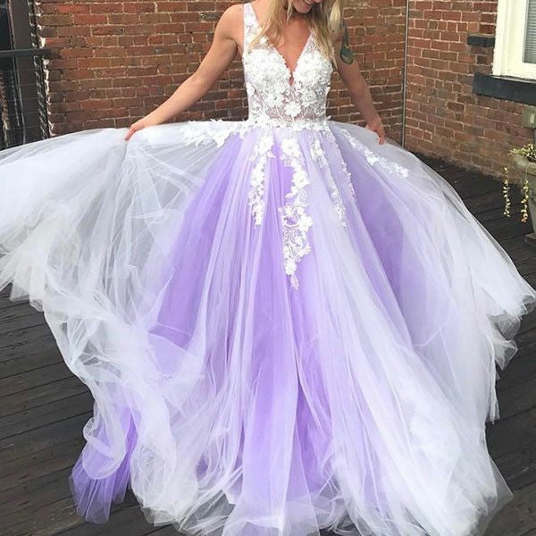 Purple And White Flower Girl Dresses Lace Ball Gown Sale