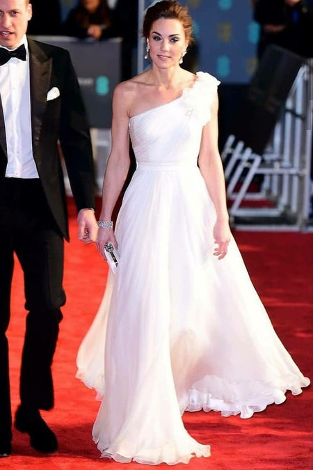 Chiffon One-shoulder Prom Gown Kate Middleton Red Carpet Dress