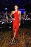 Kendall Jenner Asymmetric One Shoulder Red Carpet Dresses with Slit Side