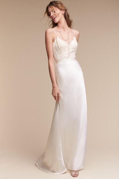 Lace Bodice Casual Wedding Dress with Spaghetti Straps