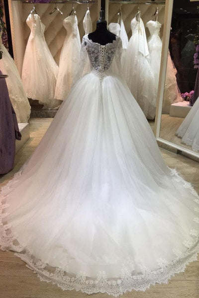 Lace Corset Long Sleeves Wedding Dress Tulle Cathedral Train –  loveangeldress