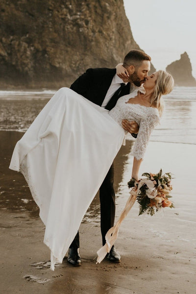 lace-elbow-sleeves-wedding-dress-with-chiffon-skirt-2