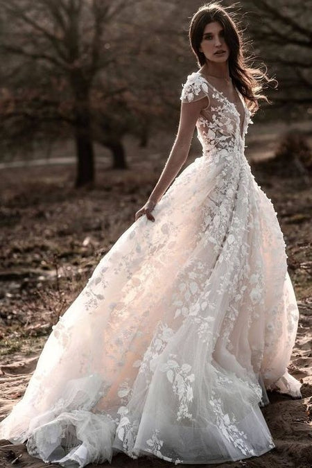 Tulle Tea-length Bridal Dress with Sheer Lace Bodice