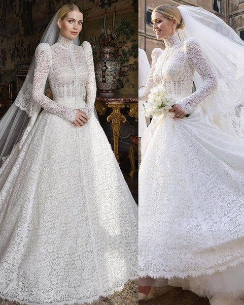 Vintage lace high neck wedding dress hot sale