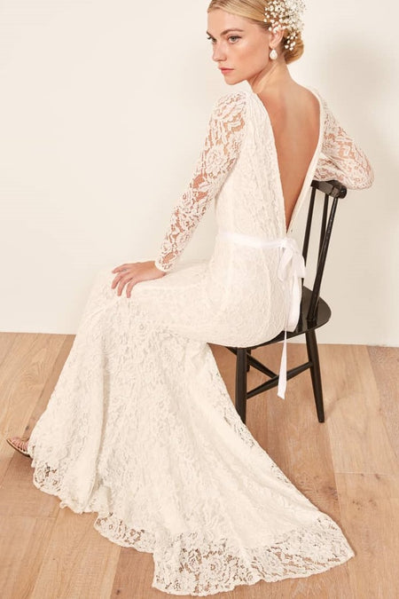 Lace Long Sleeves Champagne Wedding Dresses with Horsehair Skirt