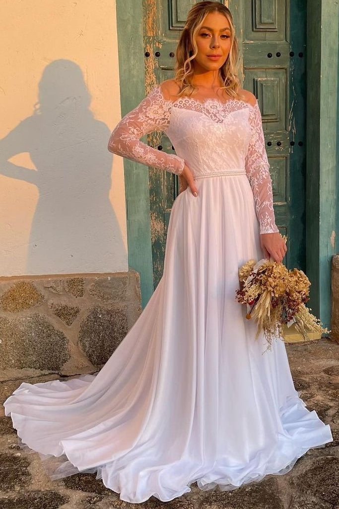 Lace Long Sleeves Wedding Gown with Illusion Neckline
