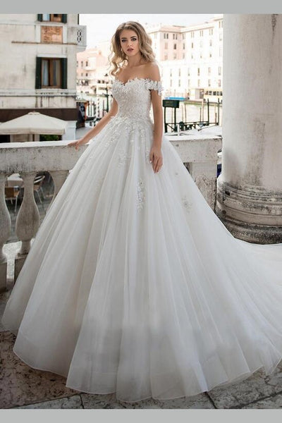 lace-off-the-shoulder-wedding-dress-ball-gown-with-bandage-bodice