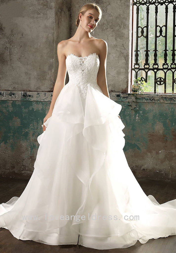 Lace Strapless Ruffles Organza Bridal Gowns 2018 vestido de casamento
