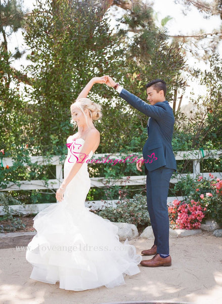 Lace Sweetheart Mermaid Bride Dresses with Ruffled Skirt