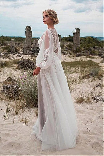 lantern-sleeves-boho-bride-dress-lace-tulle-beach-weddings-1