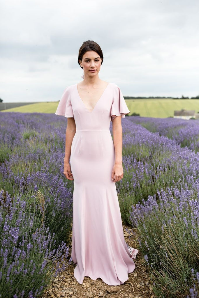 Light Pink Bridesmaid Dresses with Flared Sleeves