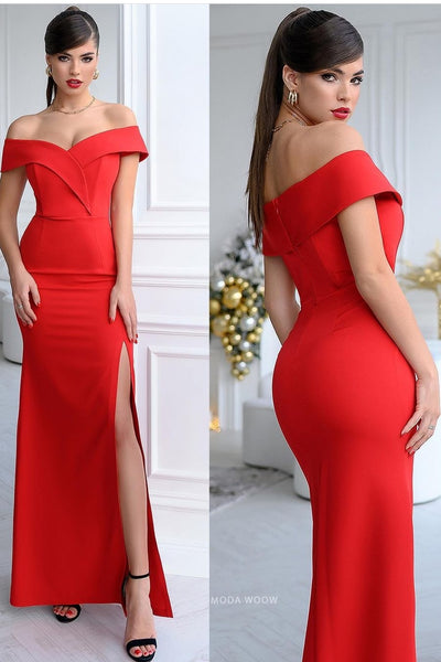 long-red-evening-gown-with-off-the-shoulder-neckline