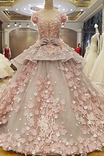 luxurious-colored-wedding-dress-ball-gown-with-3d-floral-lace