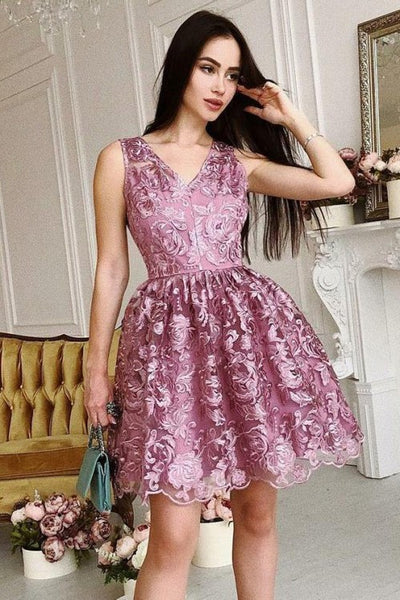 mauve-lace-short-homecoming-dresses-v-neckline-vestido-de-fiesta