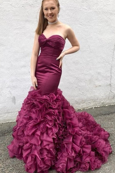 Mermaid Style Prom Dresses with Ruffles Organza Skirt