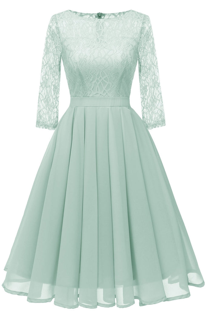 Mint Green Chiffon Lace Wedding Party Dress with Sleeves