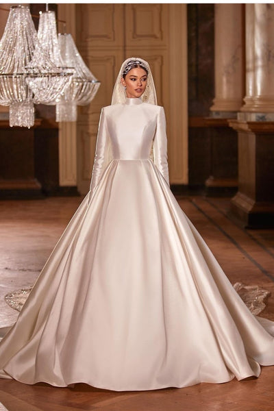 Modest Dubai Long-sleeves Wedding Gown High Neck 2022 – loveangeldress