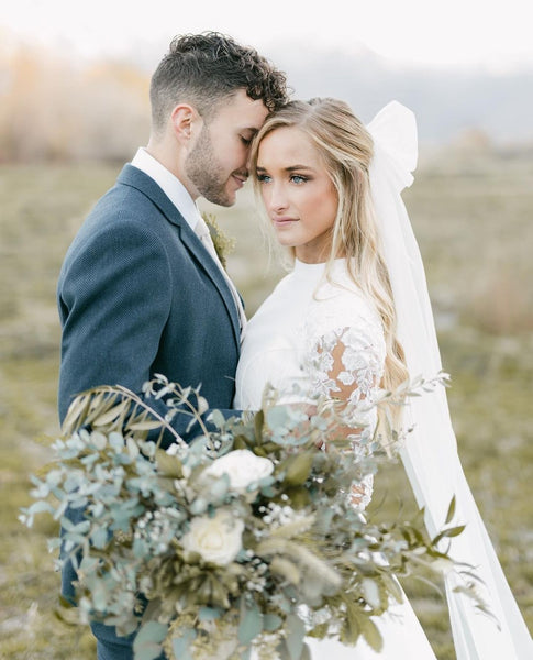 Modest High Collar Wedding Dresses with Sheer Lace Sleeves